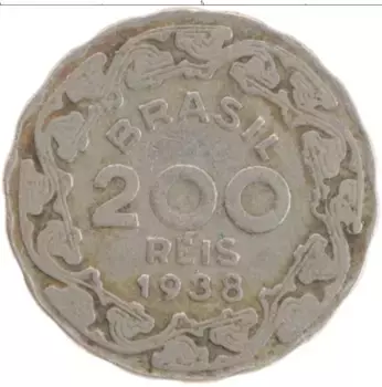 Монета 200 рейс Бразилии 1938 года Медно-никель Жетулиу Варгас