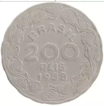Монета 200 рейс Бразилии 1938 года Медно-никель Жетулиу Варгас