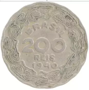 Монета 200 рейс Бразилии 1940 года Медно-никель Маргас