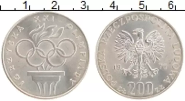 Монета 200 злотых Польши 1976 года Серебро Олимпийские игры