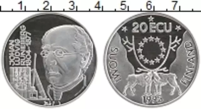 Монета 20 экю Финляндии 1995 года Серебро Йохан Людвиг Рунеберг