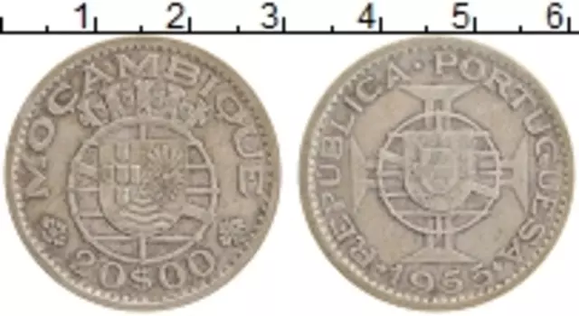 Монета 20 эскудо Мозамбика 1955 года Серебро