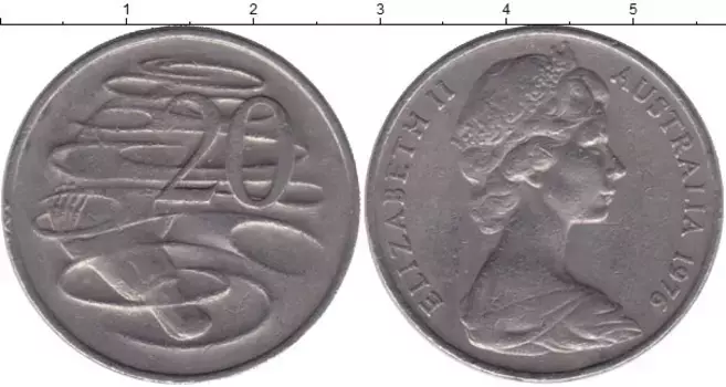 Монета 20 центов Австралии 1976 года Медно-никель Елизавета II