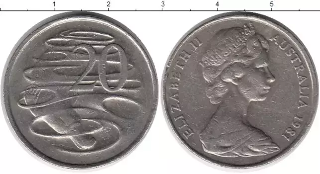 Монета 20 центов Австралии 1981 года Медно-никель Утконос, Елизавета II