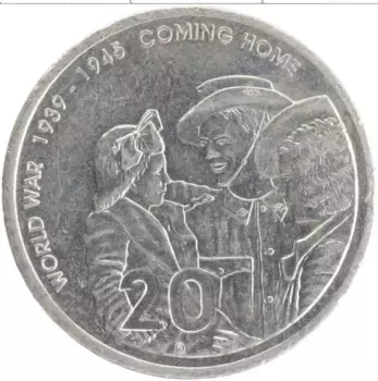 Монета 20 центов Австралии 2005 года Медно-никель 60 лет окончания WWII