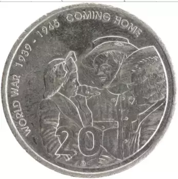Монета 20 центов Австралии 2005 года Медно-никель 60 лет окончания Второй Мировой войны