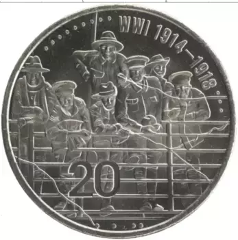 Монета 20 центов Австралии 2015 года Медно-никель Первая Мировая война
