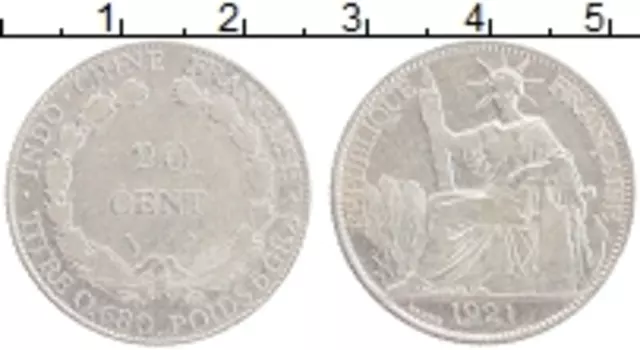 Монета 20 центов Индокитая 1921 года Серебро
