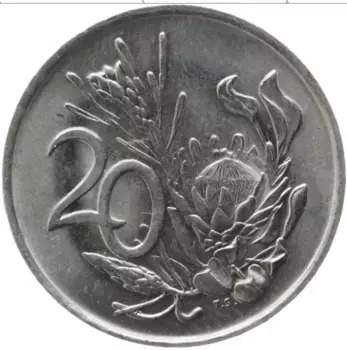 Монета 20 центов Южно Африканской Республики 1977 года Медно-никель