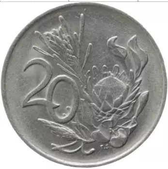 Монета 20 центов Южно Африканской Республики 1977 года Медно-никель