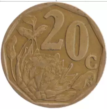 Монета 20 центов Южно Африканской Республики 1997 года Бронза