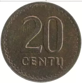 Монета 20 центов Литвы 1991 года Бронза