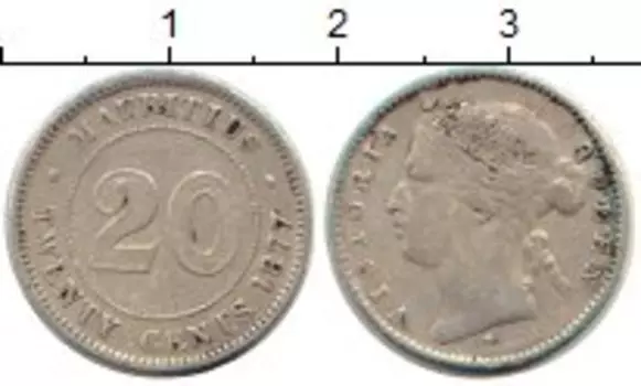 Монета 20 центов Маврикия 1877 года Серебро Виктория