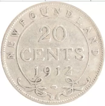 Монета 20 центов Ньюфаундленда 1912 года Серебро Георг V