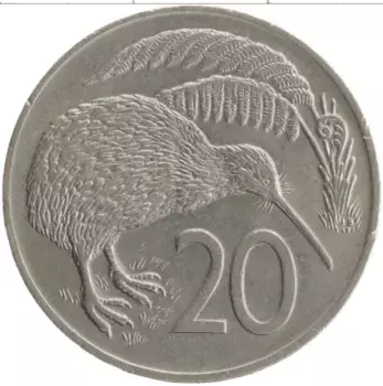 Монета 20 центов Новой Зеландии 1972 года Медно-никель Елизавета II