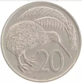 Монета 20 центов Новой Зеландии 1975 года Медно-никель Елизавета II