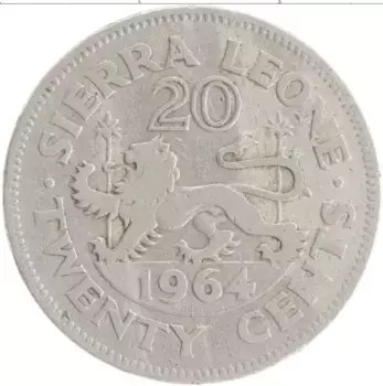 Монета 20 центов Сьерры-Леоне 1964 года Медно-никель Милтон Маргаи