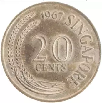 Монета 20 центов Сингапура 1967 года Медно-никель