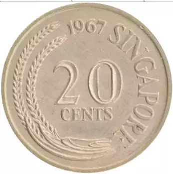 Монета 20 центов Сингапура 1967 года Медно-никель