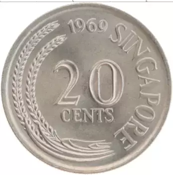 Монета 20 центов Сингапура 1969 года Медно-никель