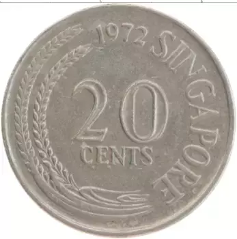 Монета 20 центов Сингапура 1972 года Медно-никель