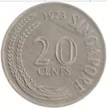 Монета 20 центов Сингапура 1973 года Медно-никель