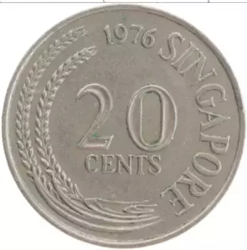 Монета 20 центов Сингапура 1976 года Медно-никель