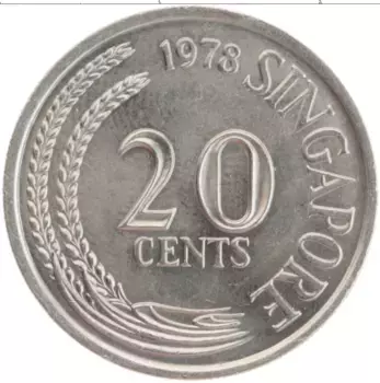 Монета 20 центов Сингапура 1978 года Медно-никель