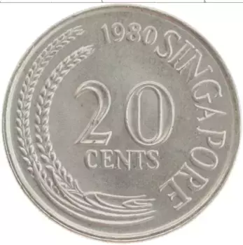Монета 20 центов Сингапура 1980 года Медно-никель