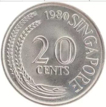 Монета 20 центов Сингапура 1980 года Медно-никель