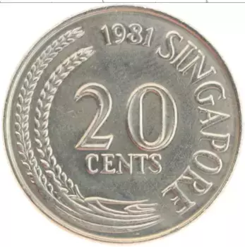 Монета 20 центов Сингапура 1981 года Медно-никель