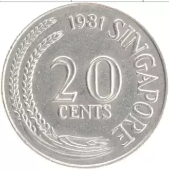 Монета 20 центов Сингапура 1981 года Медно-никель