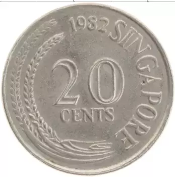 Монета 20 центов Сингапура 1982 года Медно-никель
