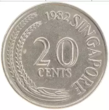 Монета 20 центов Сингапура 1982 года Медно-никель