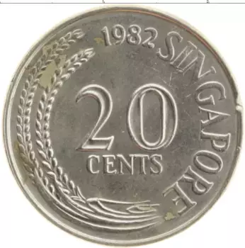 Монета 20 центов Сингапура 1982 года Медно-никель