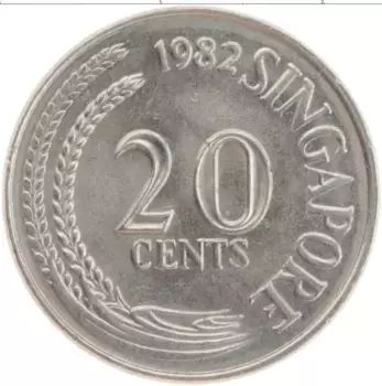 Монета 20 центов Сингапура 1982 года Медно-никель