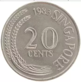 Монета 20 центов Сингапура 1983 года Медно-никель