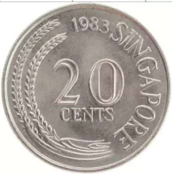 Монета 20 центов Сингапура 1983 года Медно-никель