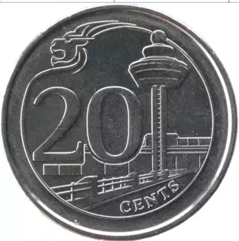 Монета 20 центов Сингапура 2013 года Медно-никель