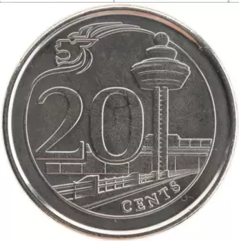 Монета 20 центов Сингапура 2013 года Медно-никель