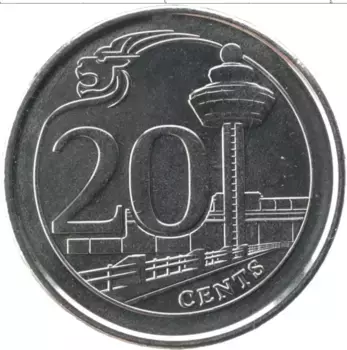 Монета 20 центов Сингапура 2013 года Медно-никель