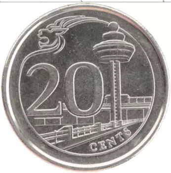 Монета 20 центов Сингапура 2013 года Медно-никель