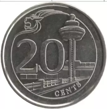 Монета 20 центов Сингапура 2013 года Медно-никель