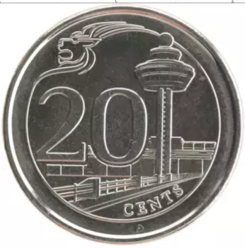 Монета 20 центов Сингапура 2013 года Медно-никель Аэропорт Чанги