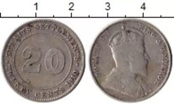 Монета 20 центов Стрейтс-Сеттльмента 1910 года Серебро Эдуард VII