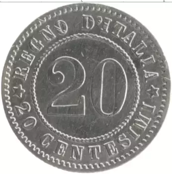 Монета 20 чентезимо Италии 1894 года Медно-никель