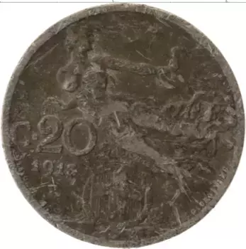 Монета 20 чентезимо Италии 1913 года Медно-никель