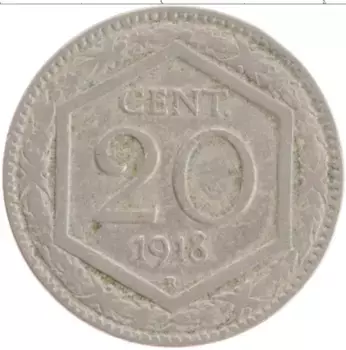 Монета 20 чентезимо Италии 1918 года Медно-никель