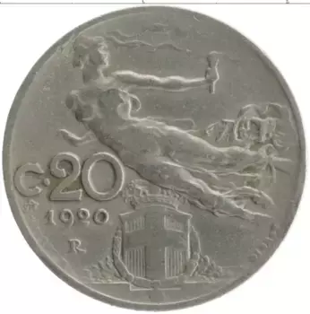 Монета 20 чентезимо Италии 1920 года Медно-никель