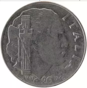 Монета 20 чентезимо Италии 1940 года Медно-никель Витторио Эммануил III